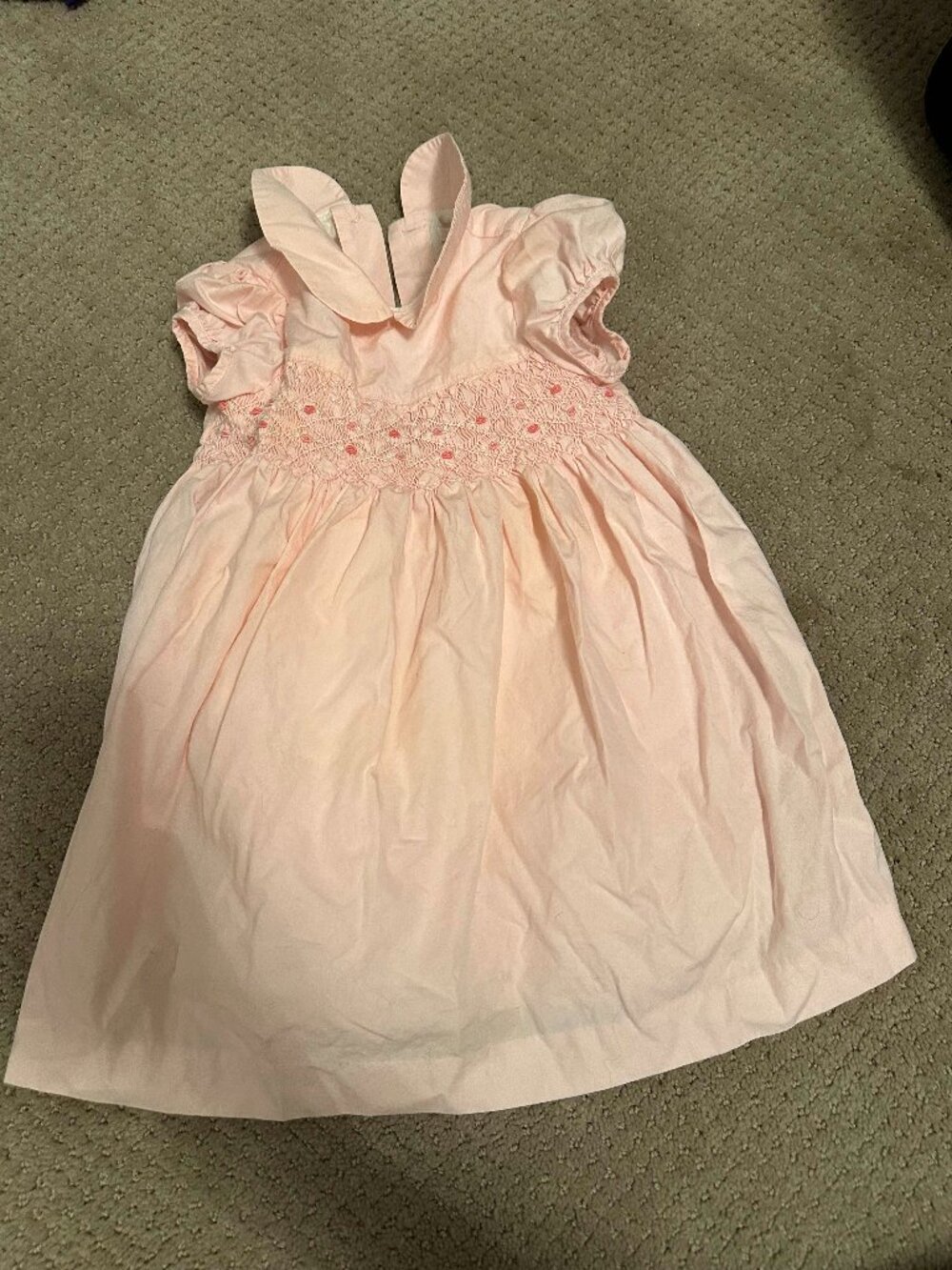 Janie and Jack Girls Pink Smocked Dress 12-18M Puff Sleeve Bunny Collar